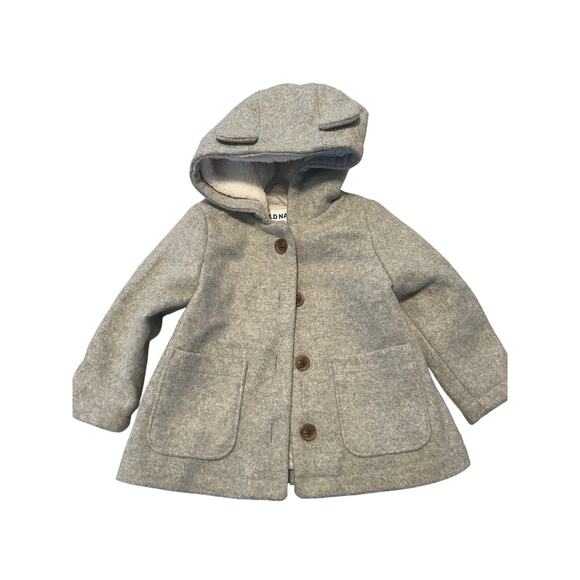 GUC Old Navy Toddler Size Gray Coat Button Front Ears on Hood Size 12-18 Months - Picture 1 of 4